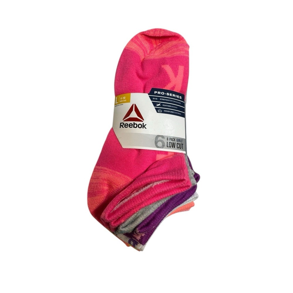 reebok 6 pairs girls low cut ankle socks size large 4 - 10